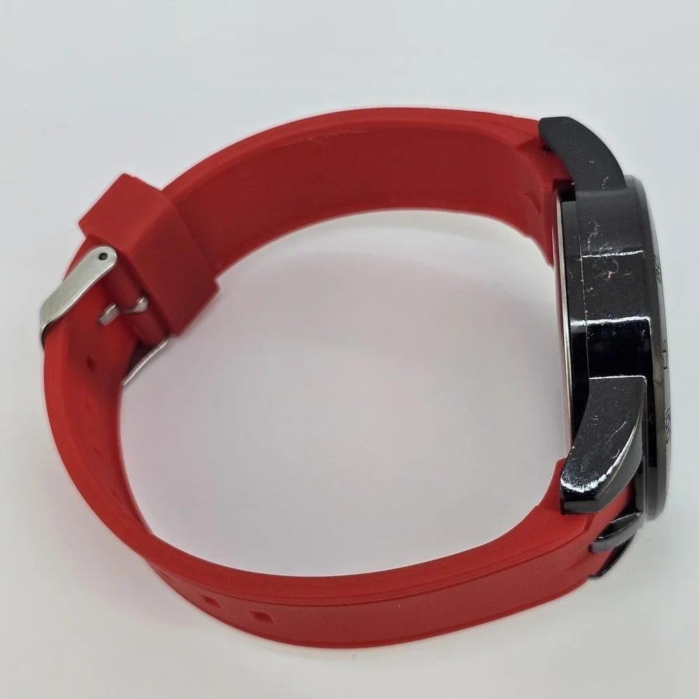 Men's‎ Analog Watch 45MM Black Dial Red Plastic Bands New Battery